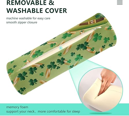 Miniatura 3 de St.Patrick with Sparkling Green Leaves Clover Coins Bolster Pillows for Bed Neck Roll Pillow Support Round Pillow Foam for Round Pillow Cases with