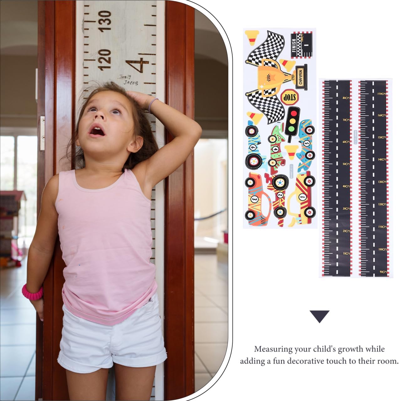 Unomor Race Car Height Chart for Boys Wall Decals Removable Growth Chart Stickers for Kids Room Nursery School Measurement Ruler 70.86 x 11.81in