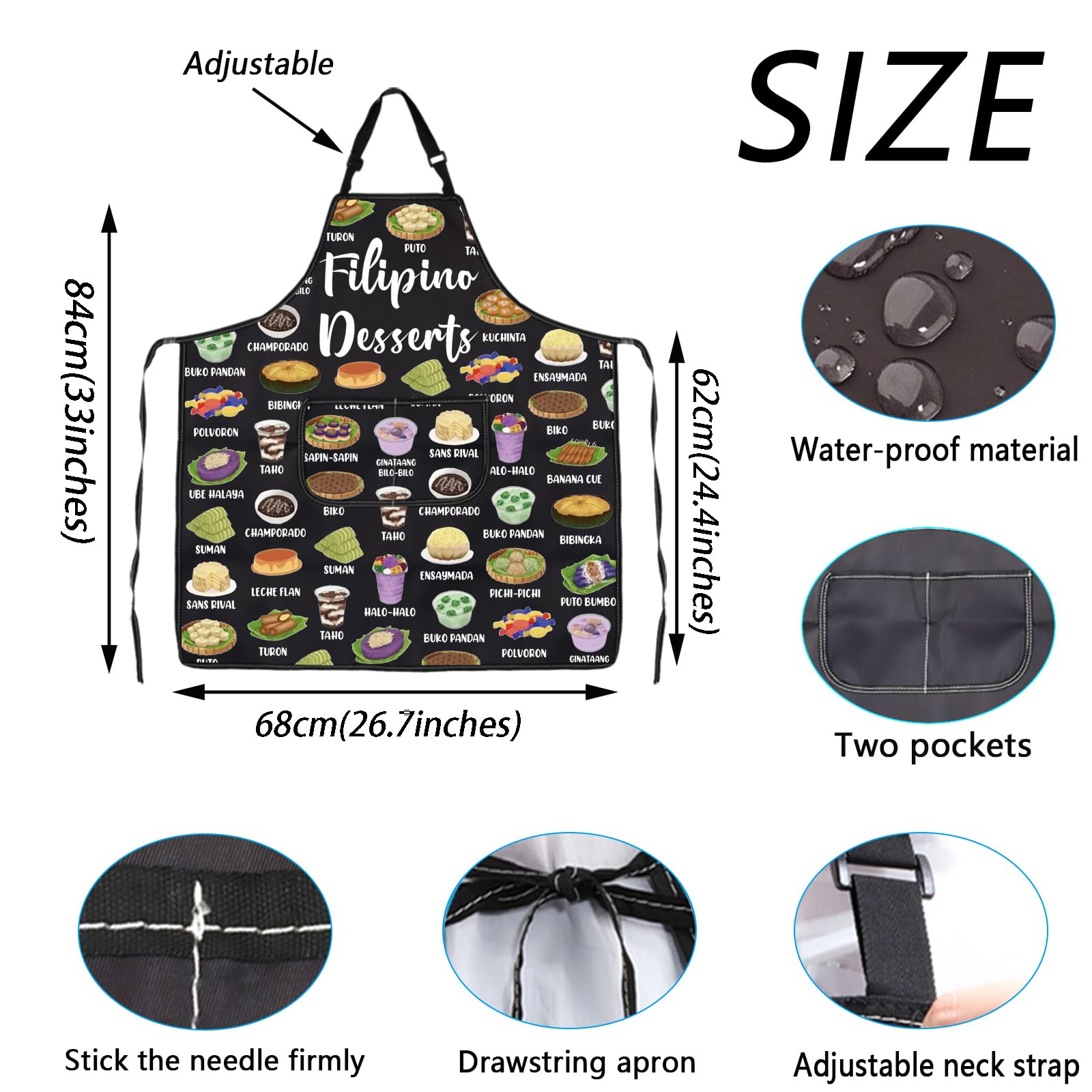 WSNANG Filipino Desserts Adjustable Kitchen Apron Filipino Food Cooking Apron Philippines Culture Travel Lover Gift