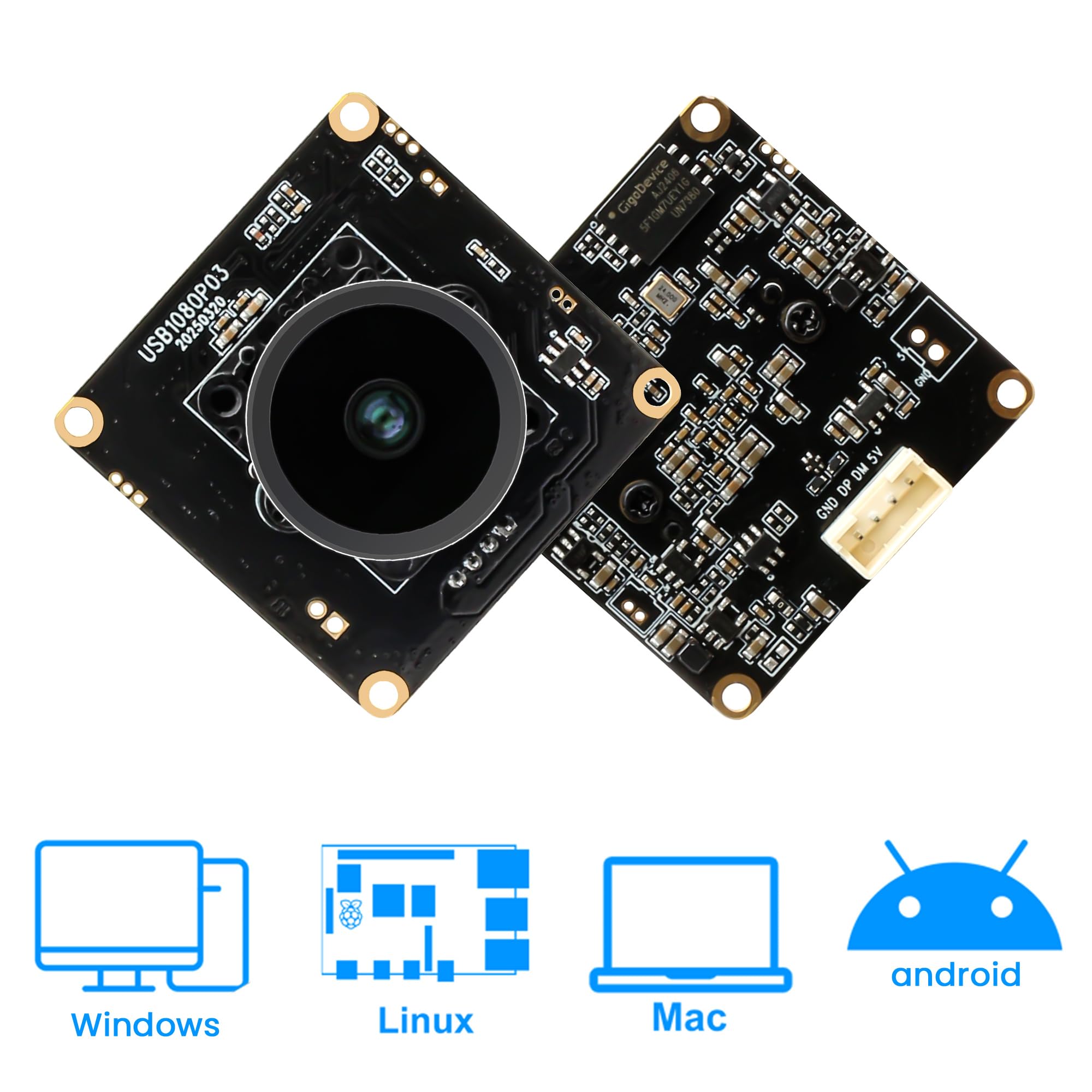 Svpro Module de caméra USB 1080P Starlight 0,0001 Lux F1.6 Grand angle 110° sans distorsion Plug & Play