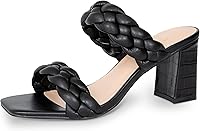 Athlefit Women's Braided Square Toe Chunky Block Heel Sandals - Summer Open Toe Heeled Shoes