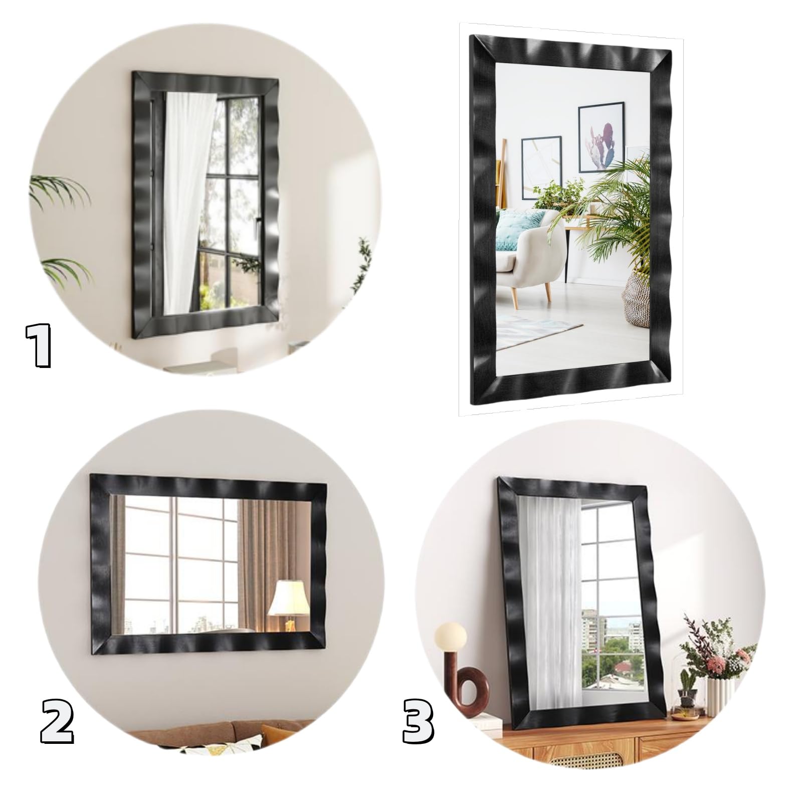 LIFEZEAL Specchio da Parete, 106x71,5 cm, Specchio con Cornice in Legno di Gomma, Specchio Ingresso Moderno, Specchio Rettangolare da Camera da Letto, Specchi Con ganci a 2 Vie (nero)
