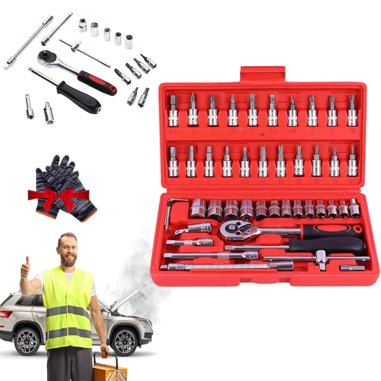 YLBUH Slim Electric Ratchet Set, 3/8 Drive Power Ratchet Wrench Kit, Rechargeable, 45 Tools