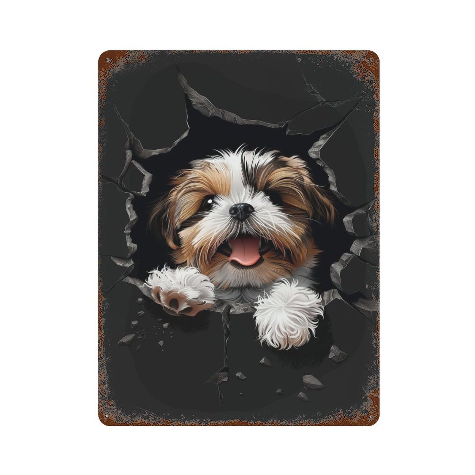 Shih Tzu 15.7"x11.8" Rusty Metal Tin Sign, Novelty Wall Decor for Cafe, Home Bar And Lounge Decor