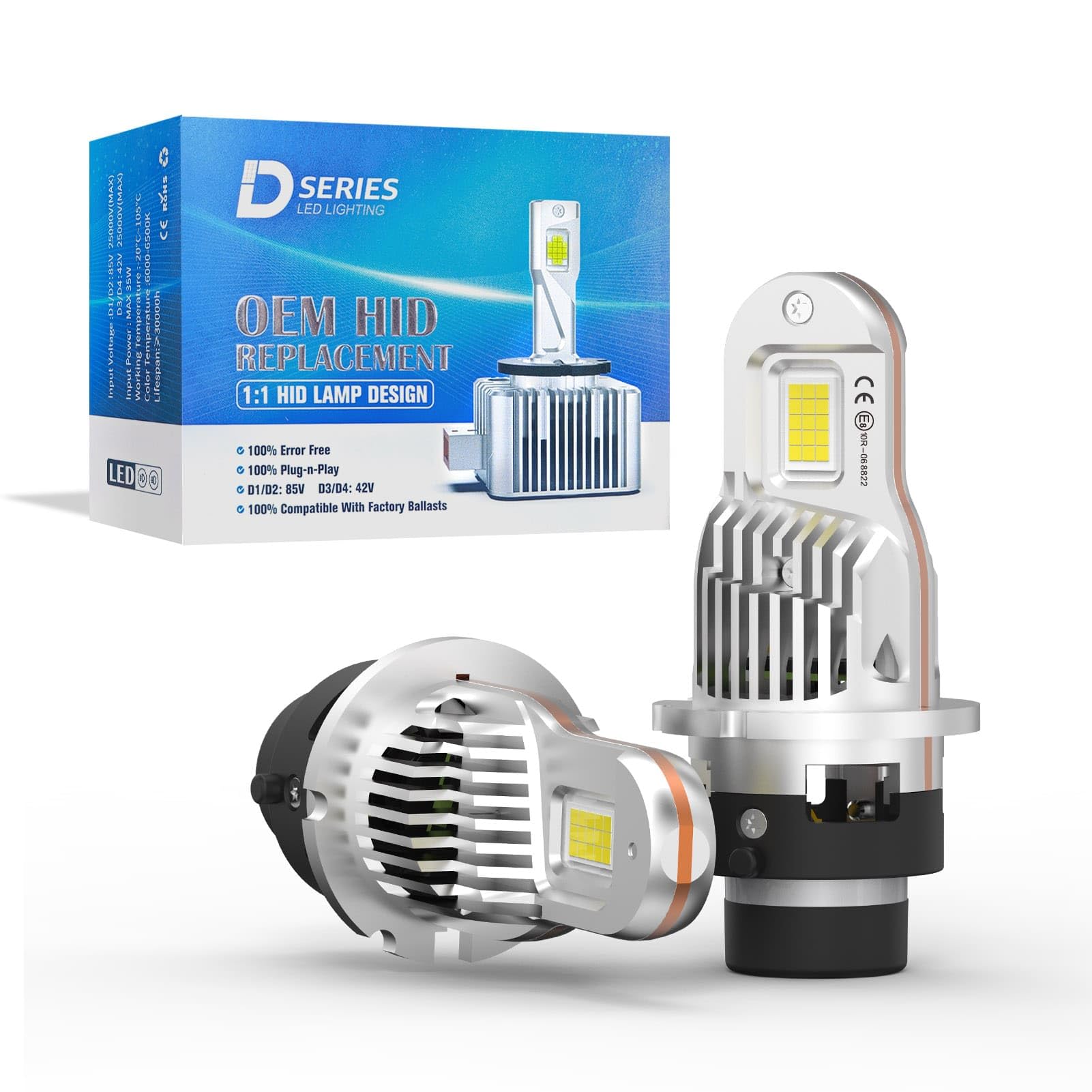 D2S Xenon Brenner 12V 60W–D2S Scheinwerferlampe 6000K Weiß, zugelassen, hitzebeständig & effiziente Wärmeableitung, für Abblendlicht & Fernlicht, Ersatzlampen, 2 Stück