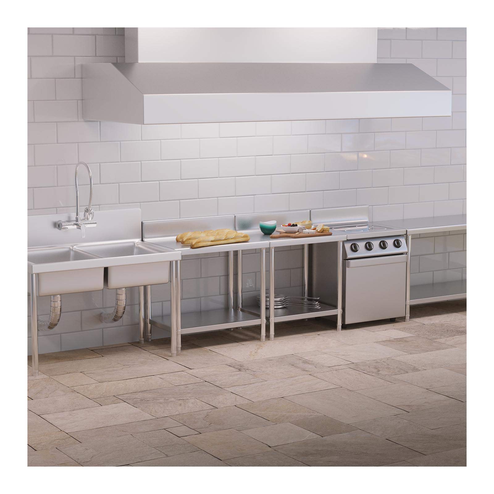 Royal Catering Mesa De Acero Inoxidable para Hostelería RCAT-60/60-N (Superficie de Trabajo de 60 x 60 cm, con antisalpique, Capacidad de Carga de 250 kg)