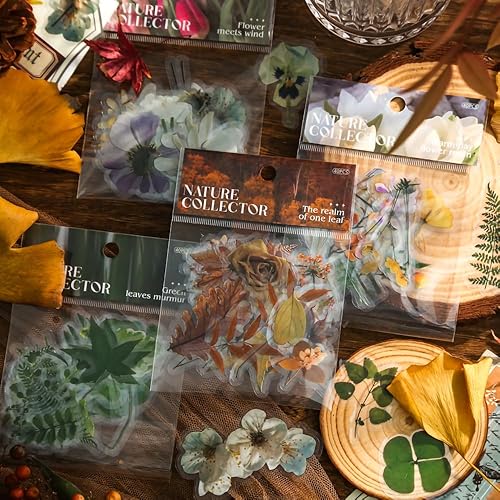 Miniatura 1 de Yoksas Juego de 180 calcomanías de flores de mariposa, calcomanías estéticas transparentes para álbumes de recortes, planificador, portátiles,