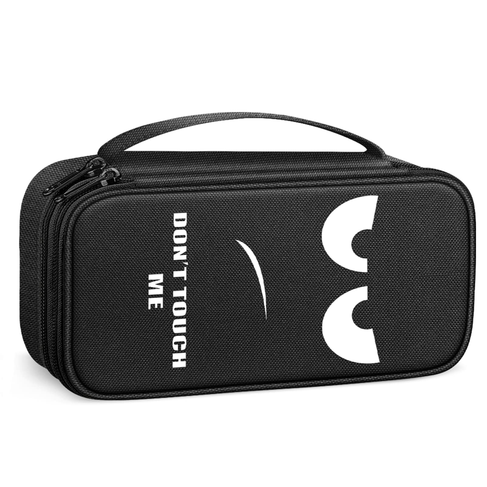 FINPAC Estuche Escolar con 2 Compartimentos, Gran Capacidad Bolsa de Lápices, Portalapices Organizador Neceser Maquillaje para Niñas Niños Adolescentes Estudiantes Adultos, Dont Touch