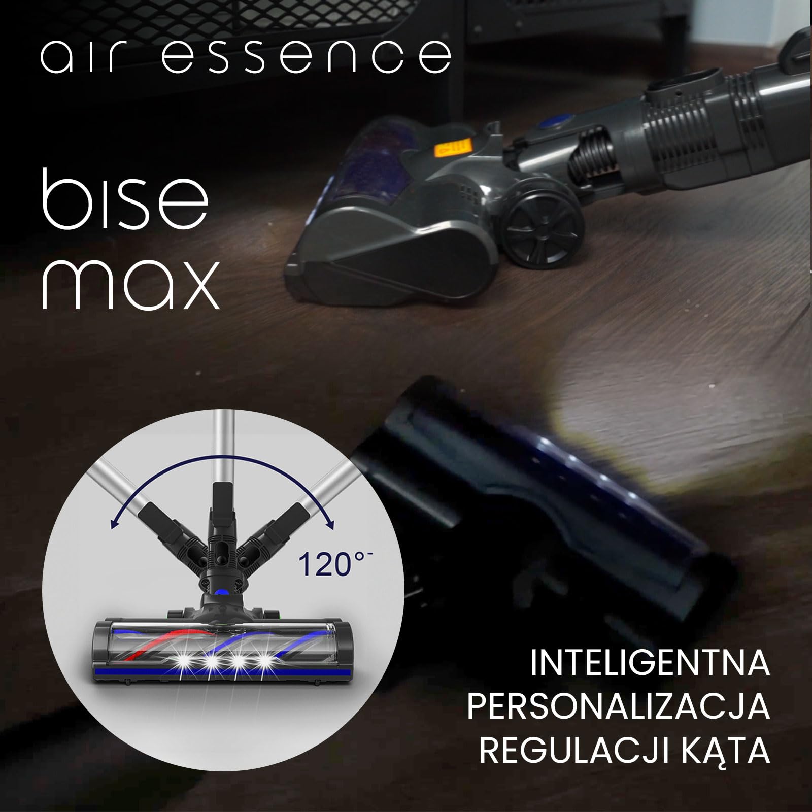 Odkurzacz Bezprzewodowy stojący Air Essence Bise Max 120AirWatt, czerwony, vacuum cleaner, technologia cyklonowa, Odkurzacz Pionowy, Technologia Honeycomb, Odkurzacz Samochodowy, Odkurzacz Bezworkowy