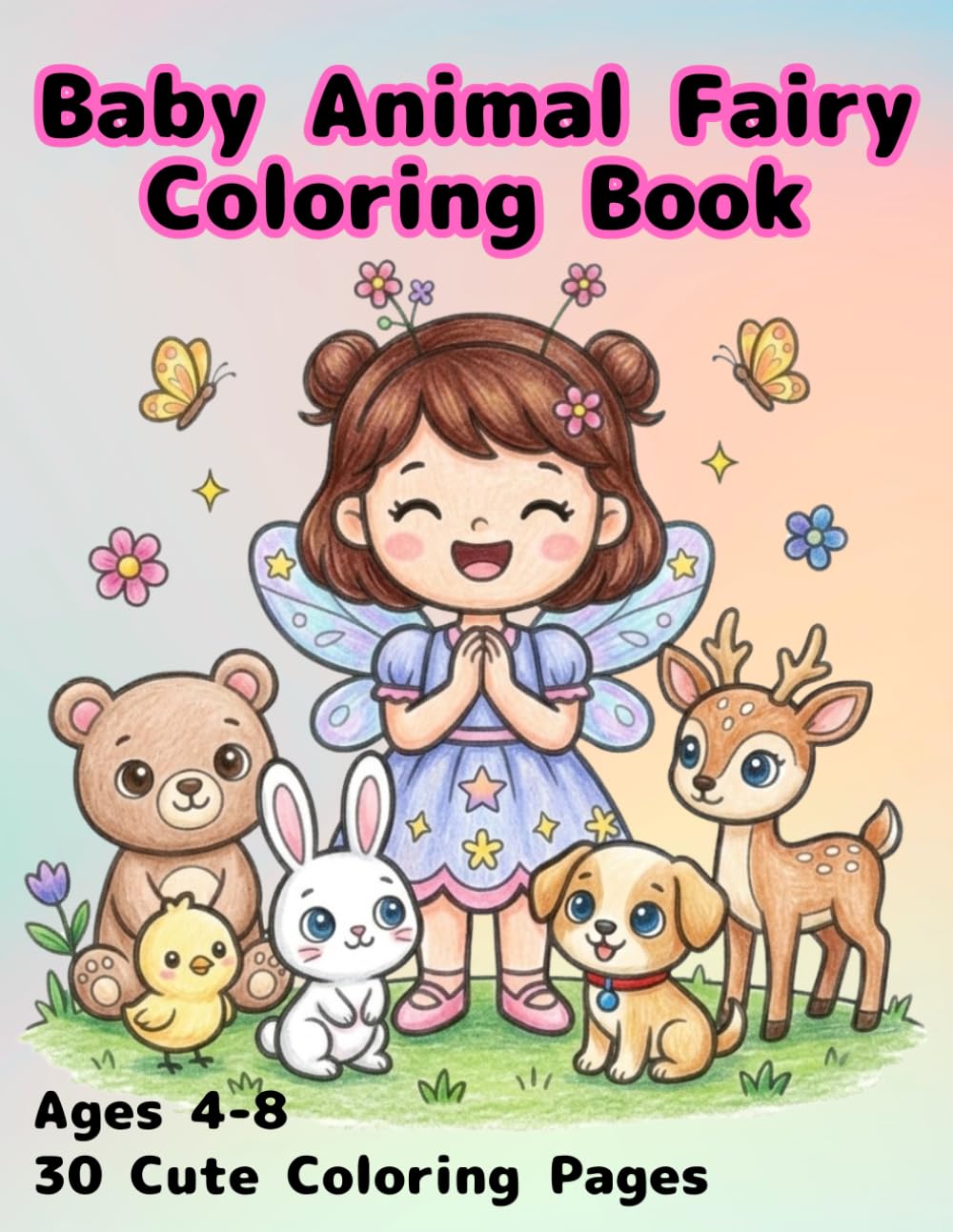 Baby Animal Fairy Coloring Book: Cute and Easy Coloring Pages for Kids Ages 4-8 │ 30 Adorable Baby Animals and Fairy Designs