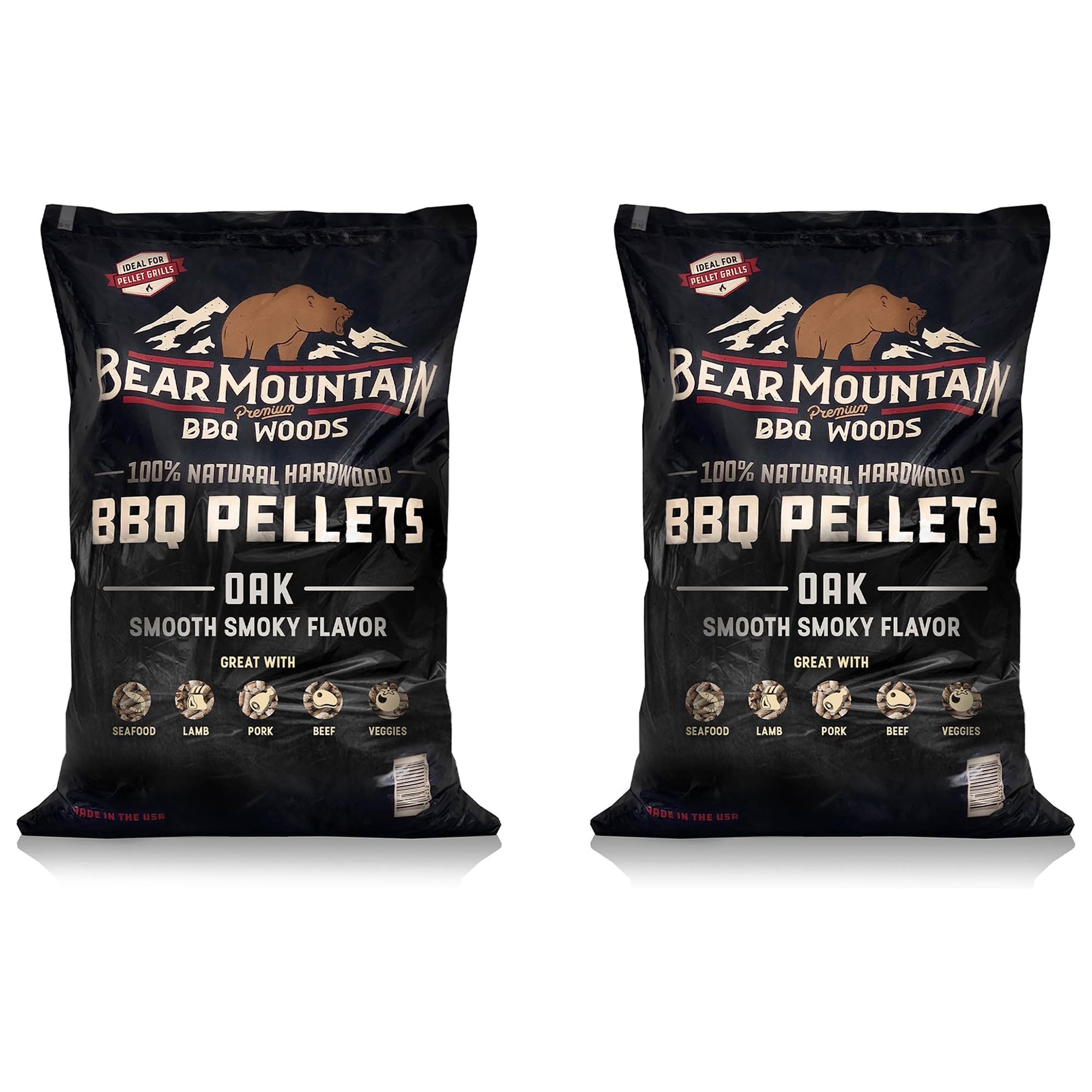 Bear Mountain 2-Pack All Natural Wood Pellets for Smoker, Grill & BBQ, 20 Lbs, Oak - Premium Hardwood Barbecue Pellet Accessories for Indoor and Outdoor Grilling