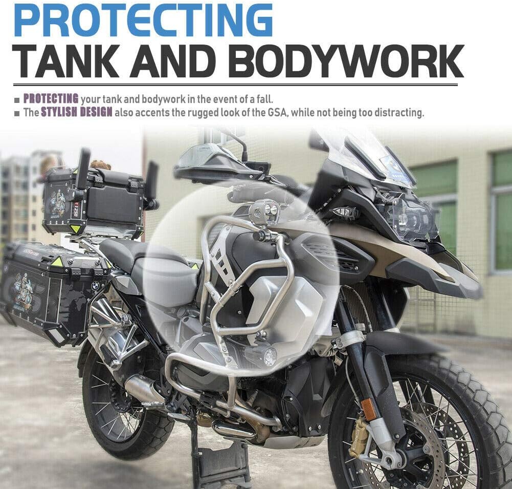 Motorcycle Tank Side Protection Highway Crash Bar Extension Full Body Engine Guard Accessories for B-M-W R1250GS Adventure R 1250 GS R 1250GS ADV 2018 2019 2020 2021 2022 2023 2024 (Silver)