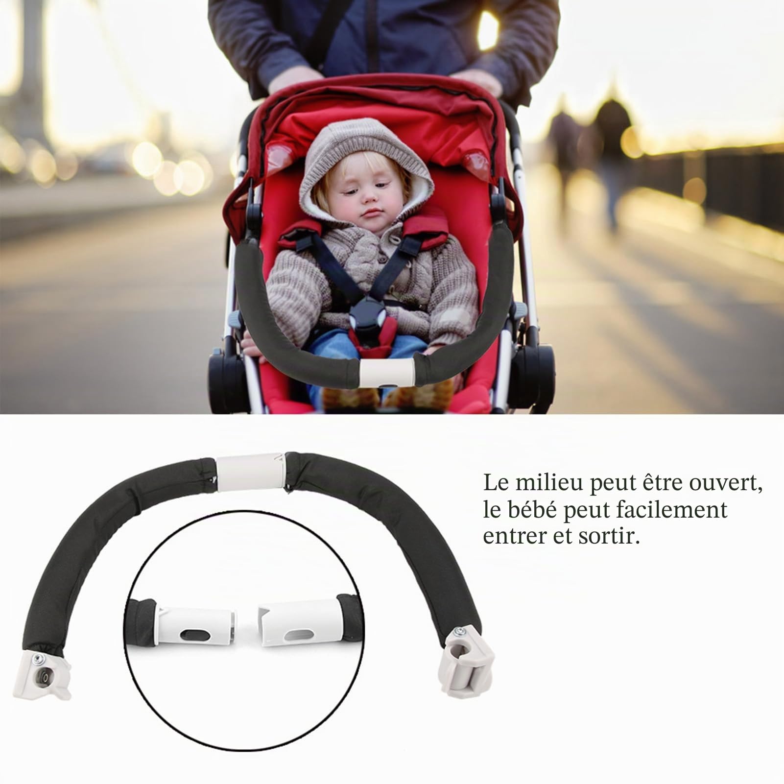 Yctze Guidon de Barre de Pare-chocs d'accoudoir Réglable Universel pour Poussettes de bébé avec Plateau de Collation de Poussette (BLACK)