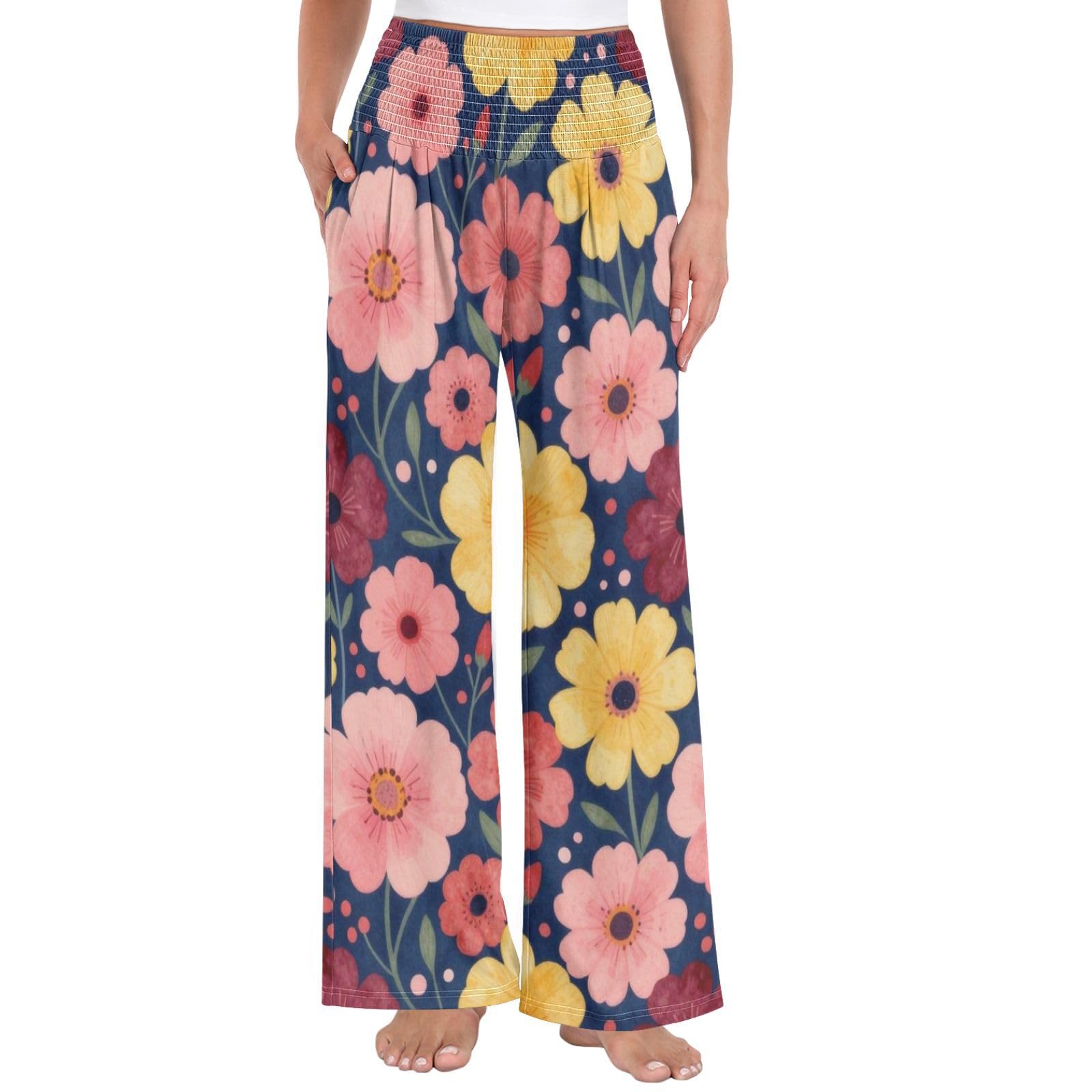 Sunflower Bloom - Pantalones palazzos para mujer, resistentes a las arrugas, pantalones casuales de viaje