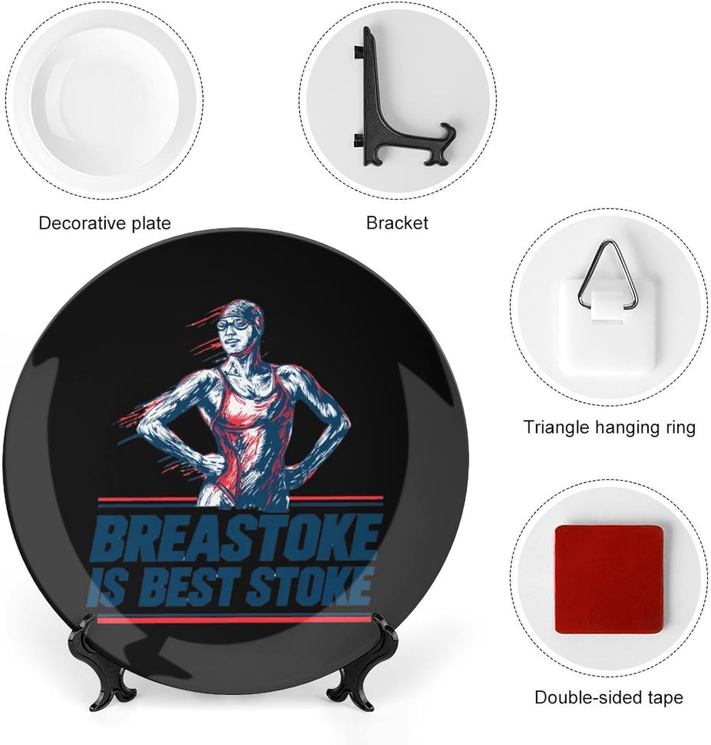 Funny Swimming Breaststroke Decorative Plates for Display Ceramic Plate Tray with Stand Hanger Home Decor