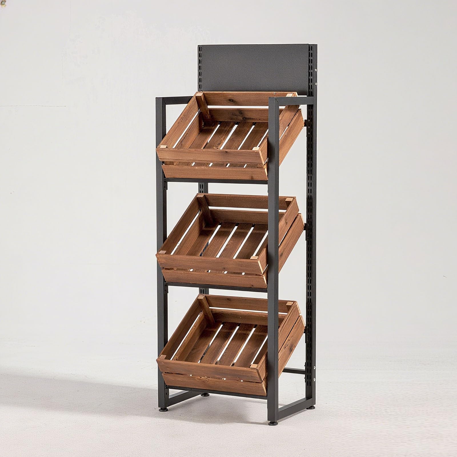 Soporte de almacenamiento comercial de madera para exhibición de productos agrícolas