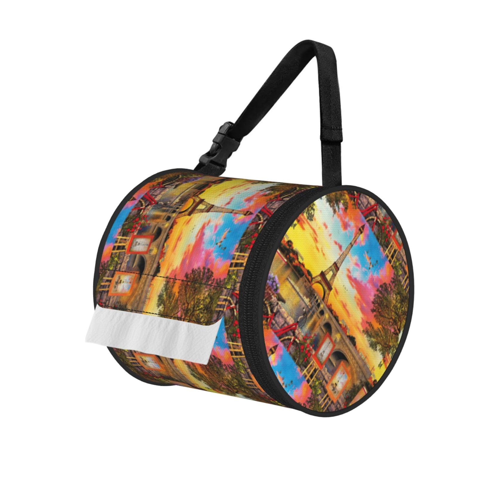 Eiffel Tower Paris Printed Roll Paper Carrier Bag, Foldable Oxford Cloth Tissue Case for Camping Hiking Backpack