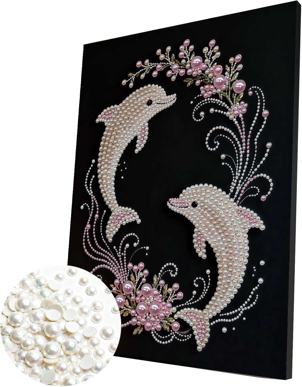 POETRYDRAW DIY Diamond Pearl Painting Kit for Adults Dolphin, Beginner Friendly Craft Kits with Frame 30x40cm, Home Decor Housewarming Gift, Diamond Dots Beads Canvas Art for Wall Decor
