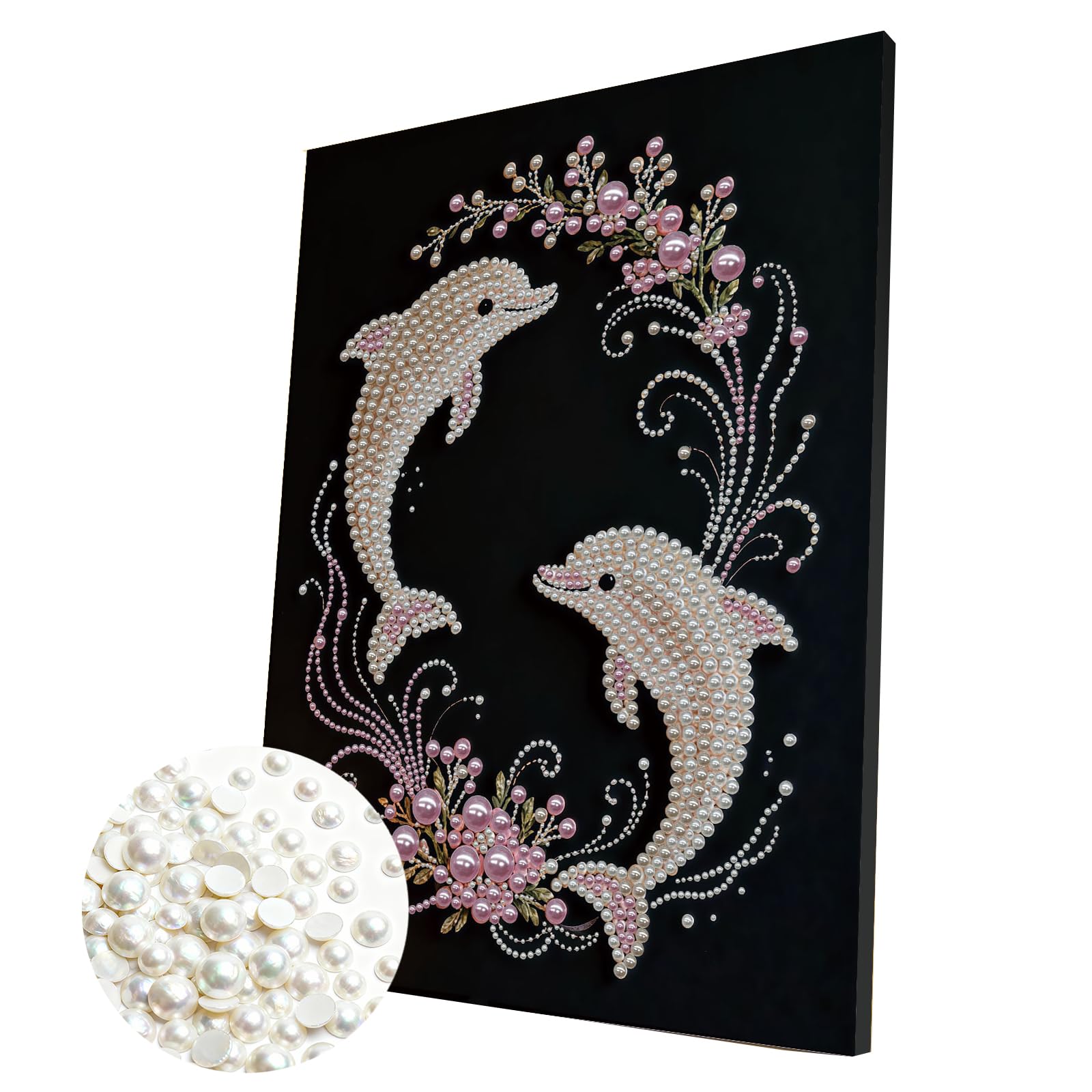 DIY Pearl Painting Kit with Wooden Frame, 3D Plastic Pearl Gemstone Ocean Art Craft for Adults Beginners, Diamond Art Kits for Adults, Home Wall Decor Ready Gift for Women(Dolphin)(30 * 40cm)