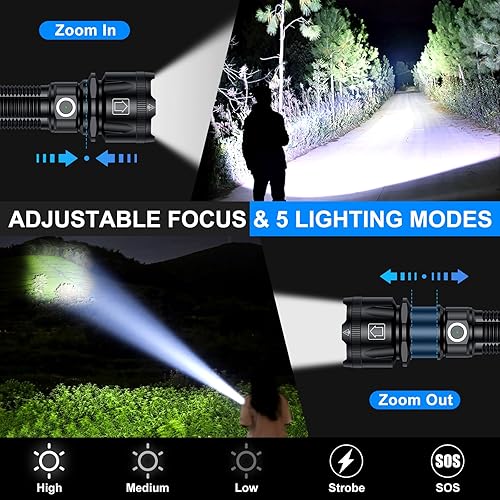 Miniatura 3 de Linternas de alto lúmenes, 1800.000 lúmenes, linterna recargable súper brillante con 5 modos de luz, zoomable, IP67 impermeable, linterna LED para