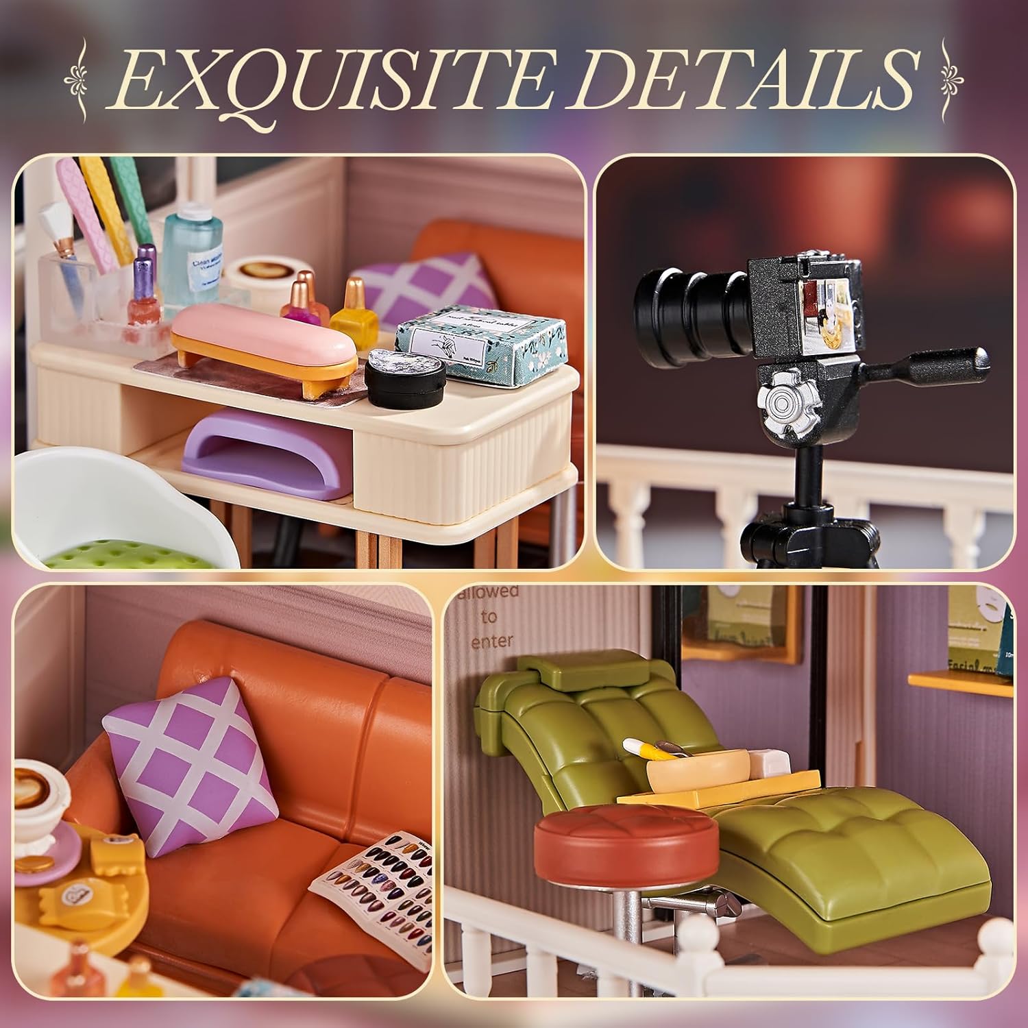 DIY Miniature House Kit Beauty Salon – 203 Piece Tiny House Dollhouse Mini Room with LED Light, Nail Art Studio & Makeup Room, Cozy Creative Craft Gift for Kids 8+ & Teens