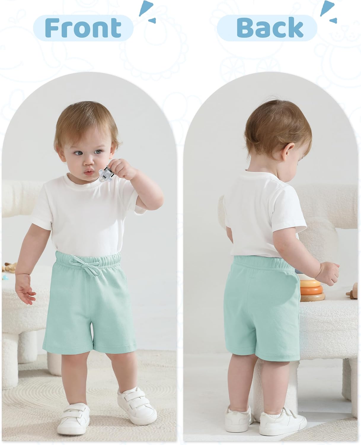 Resinta 6 Packs Unisex Baby Toddler Shorts Baby Cotton Solid Shorts with Drawstring Baby Breathable Soft Summer Clothes