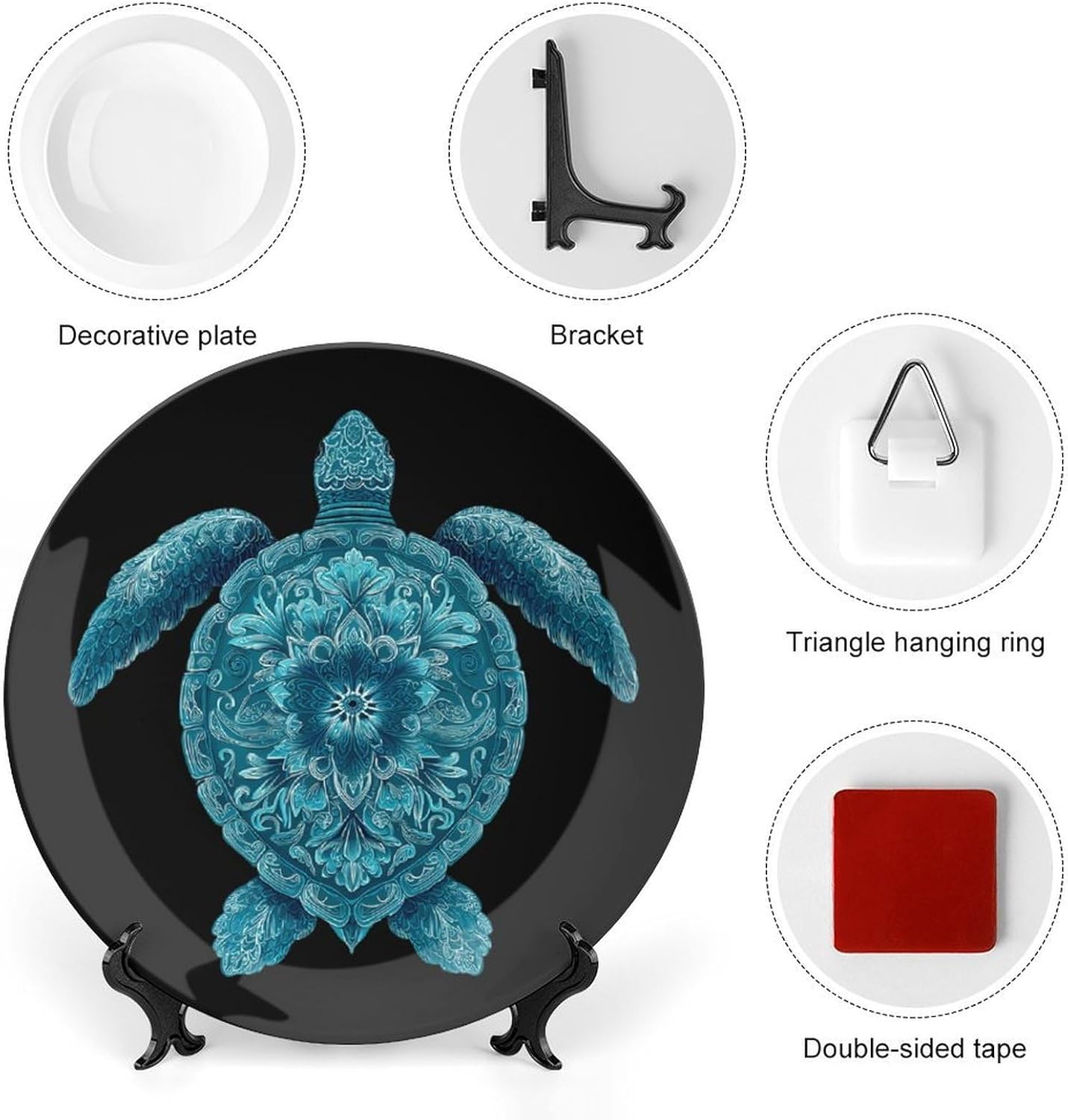 Turtles Hawaiian Mandala Decorative Plates for Display Ceramic Plate Tray with Stand Hanger Home Decor