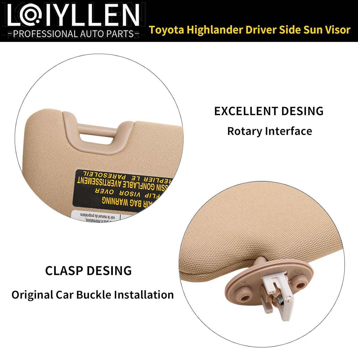 Left Driver Side Sun Visor Replacement for Toyota Highlander 2014 2015 2016 2017 2018 2019 - Sunvisor with Mirror and Light, Replaces# 74320-0E074-A0, Beige