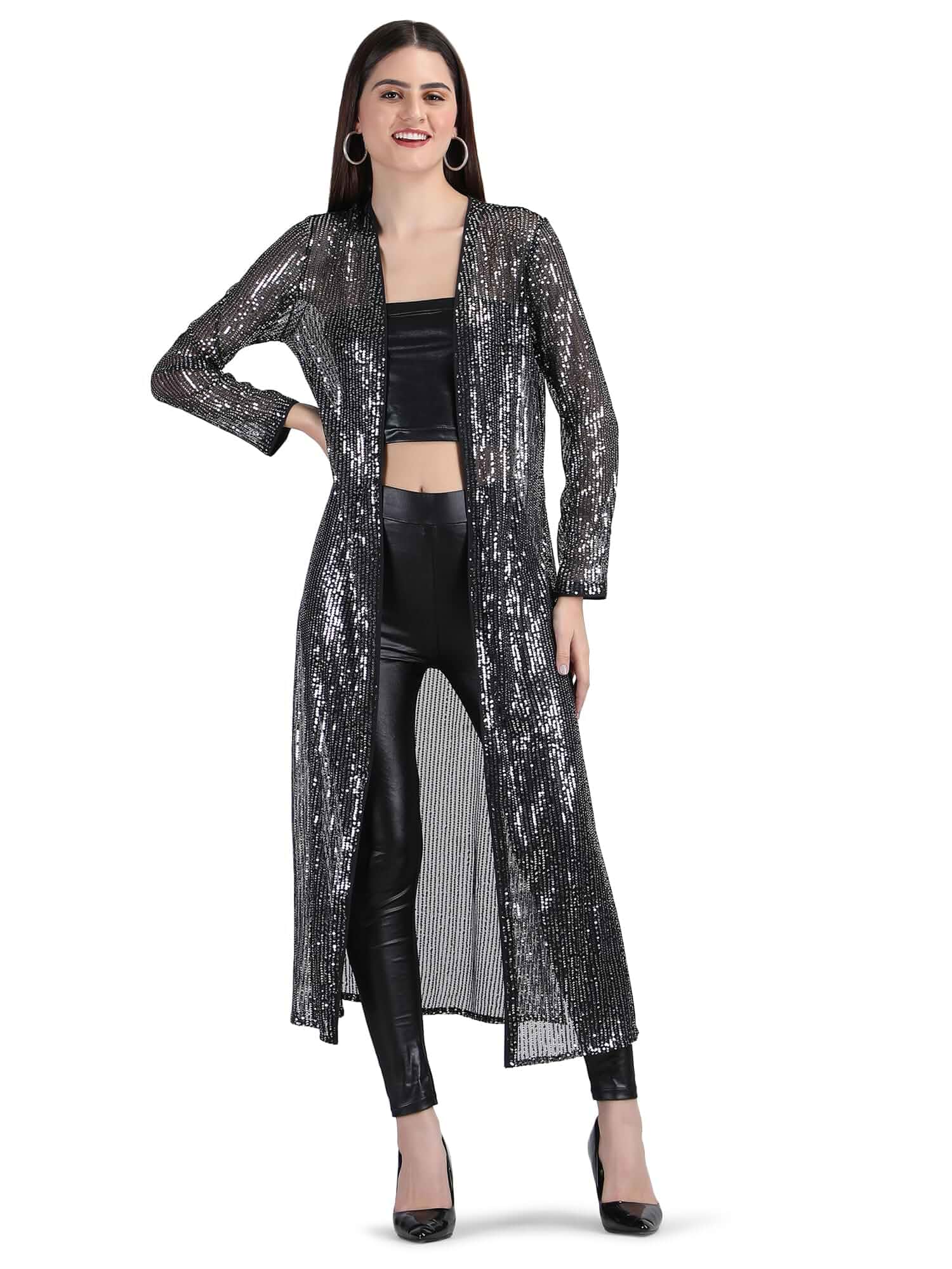 Women's Long Power Net Sequinned Shrug Long Sleeve
