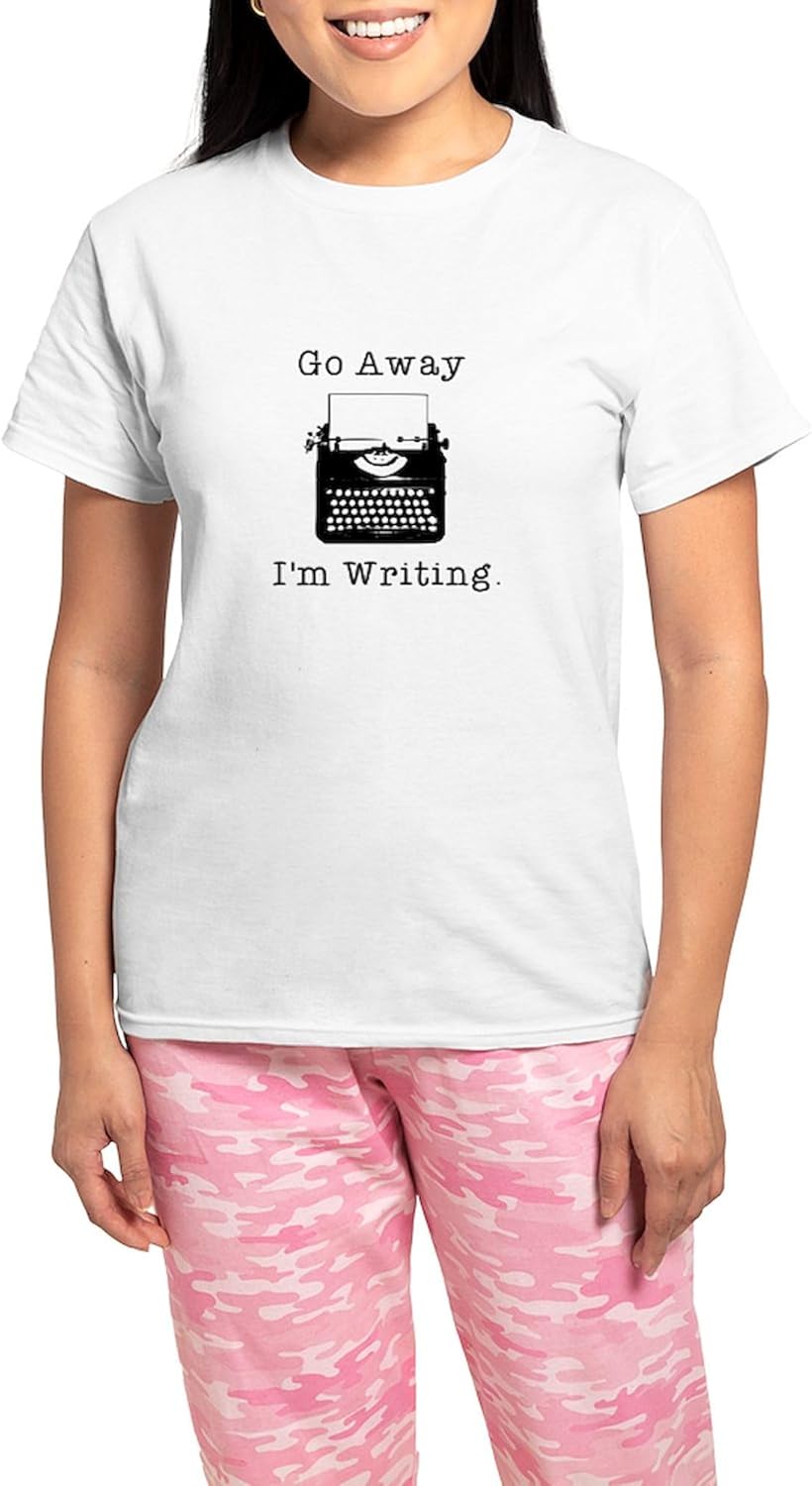 CafePress Go Away I'm Writing Pajamas Women's Novelty Cotton Pajama Set, Comfortable PJ Sleepwear