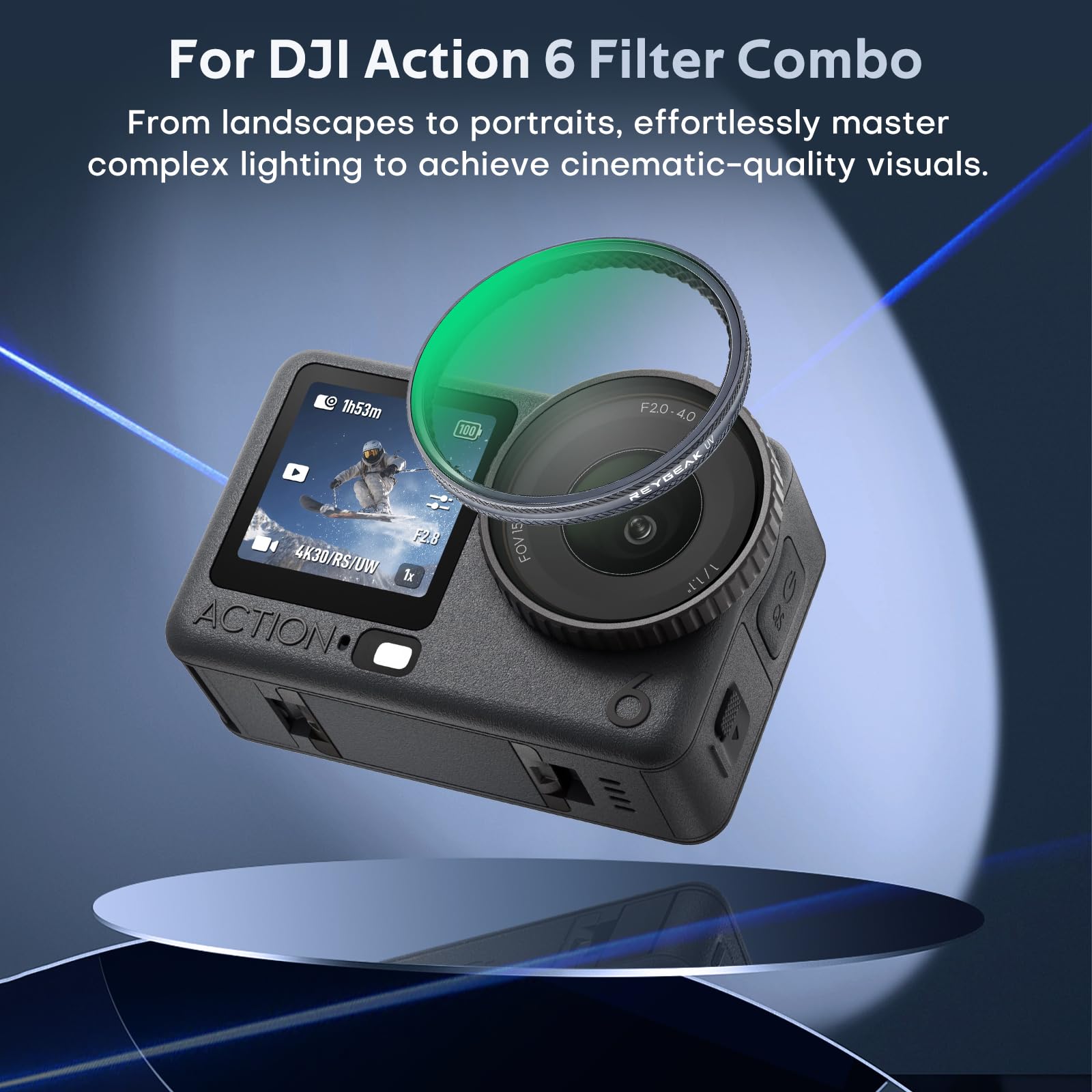 REYGEAK filtres ND pour DJI Osmo Action 6, 4 Pièces CPL ND8 ND16 ND32, Verre Optique HD Multi-Revêtu, Filtres de Lentille Polarisant à Densité Neutre pour Accessoires DJI Osmo Action