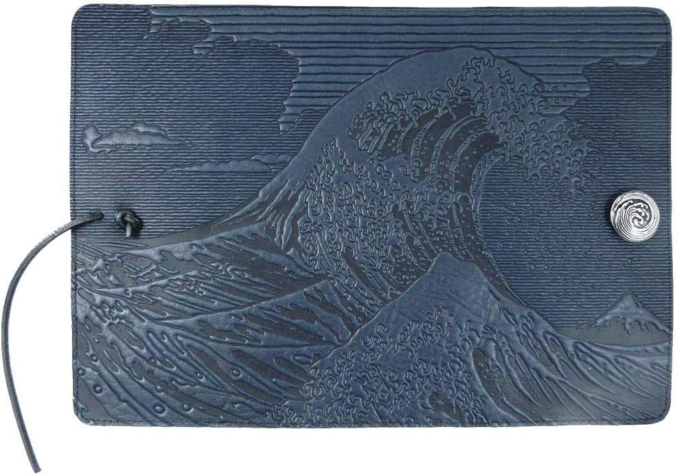 Modern Artisans Hokusai Wave American-Made Embossed Leather Writing Journal Cover, Navy Blue, 6 x 9-inch + Refillable A5 Hard Bound Insert Book