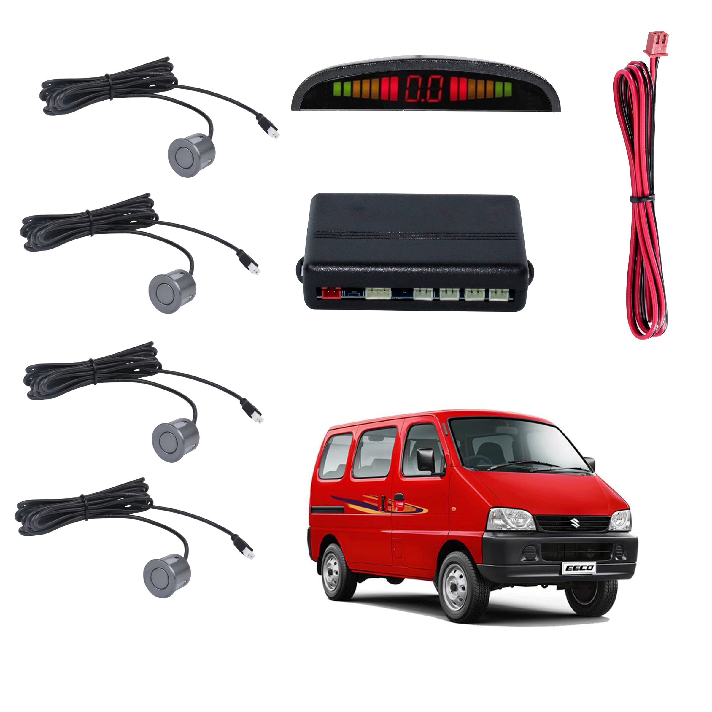Car Reverse Parking Sensor with LED Display 4 Sensor Reverse Parking Auto Radar Detectors For Maruti Suzuki Eeco (Silver)-picture-28