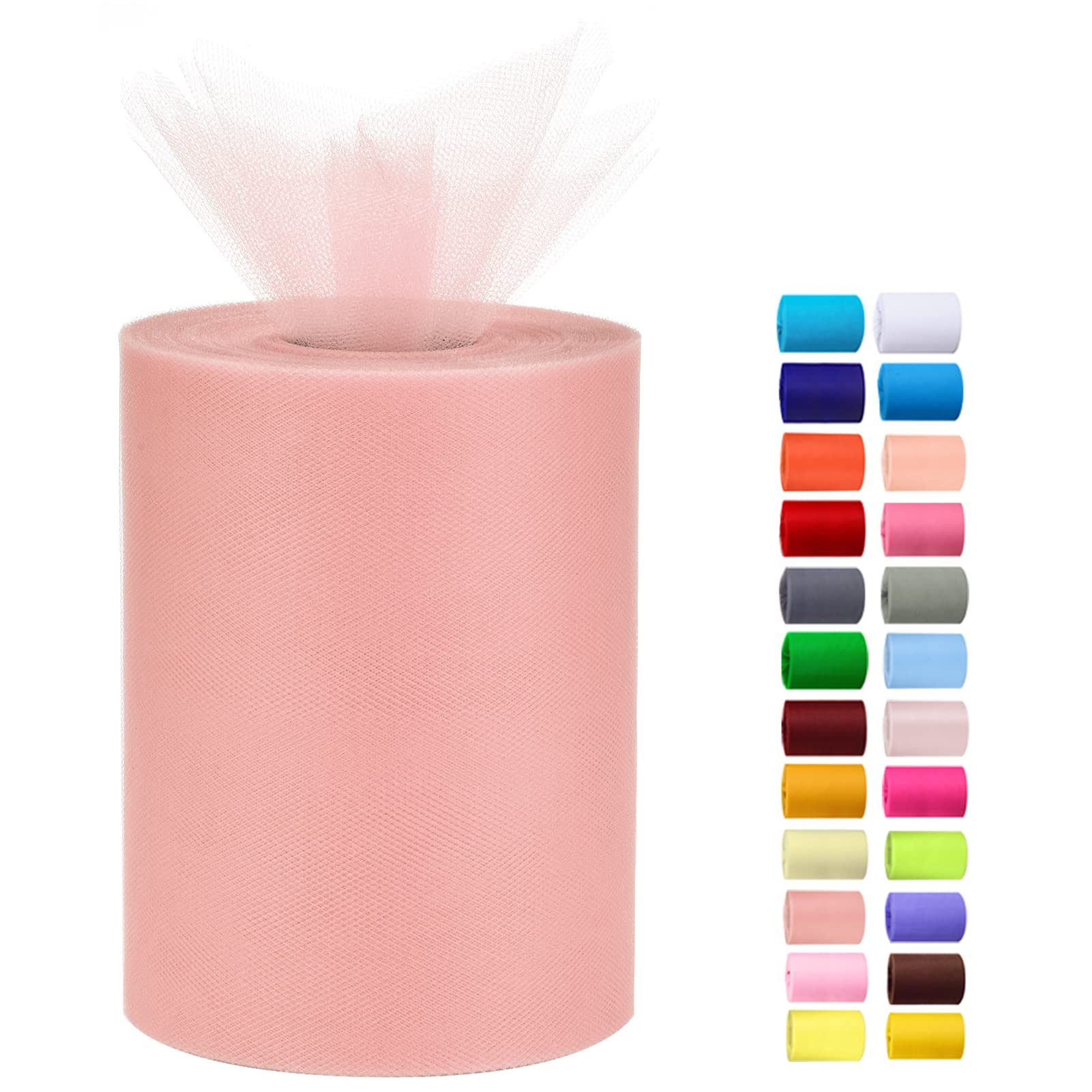 Tulle Rolls 6” by 100 Yards (300 feet) Tulle Roll Spool Fabric for DIY Tutu Skirts Wedding Baby Shower Crafts Decorations Party Supplies(Rose Gold)