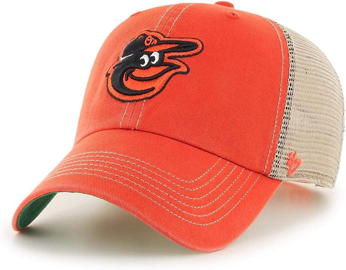 '47 MLB Trawler Team Color Mesh Trucker Clean Up Adjustable Hat, Adult One Size Fits All - Baltimore Orioles Orange