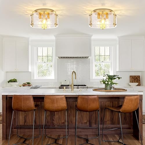 Miniatura 3 de TOULMJ Lámpara de techo moderna de montaje semiempotrado de 15 pulgadas, 3 luces de vidrio marmarizado para cocina, lámpara de techo para entrada,