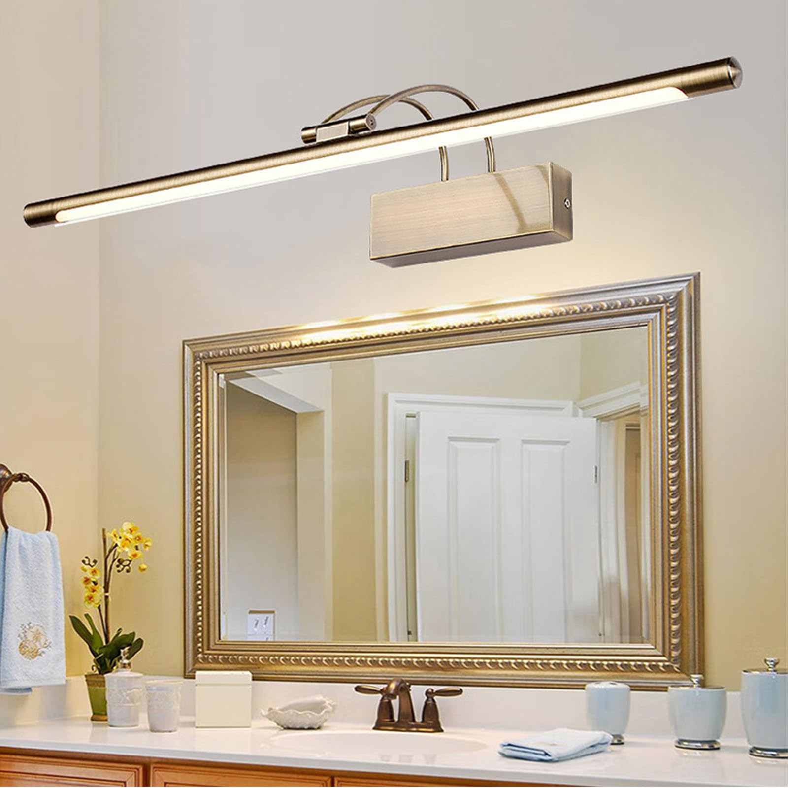LED Spiegelleuchte Bad Wandleuchten mit 240° Schwenkbarem Faltbar Lampenkopf Wandbeleuchtung Modern Wasserdicht Wandleuchte für Wohnzimmer Badezimmer Schlafzimmer (Bronze Natürliches Licht,81cm)