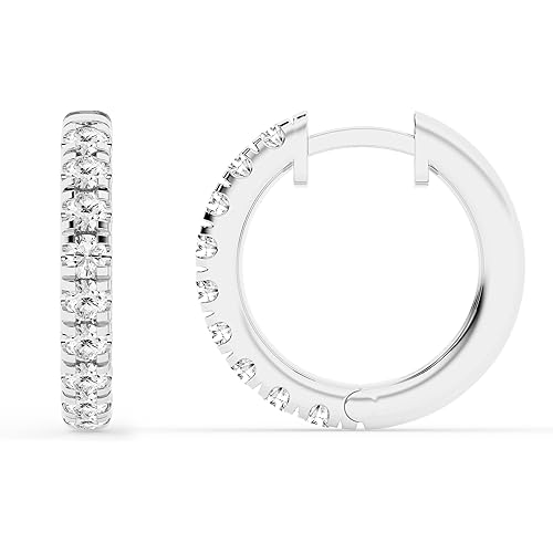 Belacqua 1 Carat Round Lab Grown Diamond Hoop Earrings in Sterling Silver, Color J-K, Clarity I1-I2, Prong Set, 2.60MM Width, 18.20MM Height, Hypoallergenic Fine Jewelry for Women, Gift Box Included