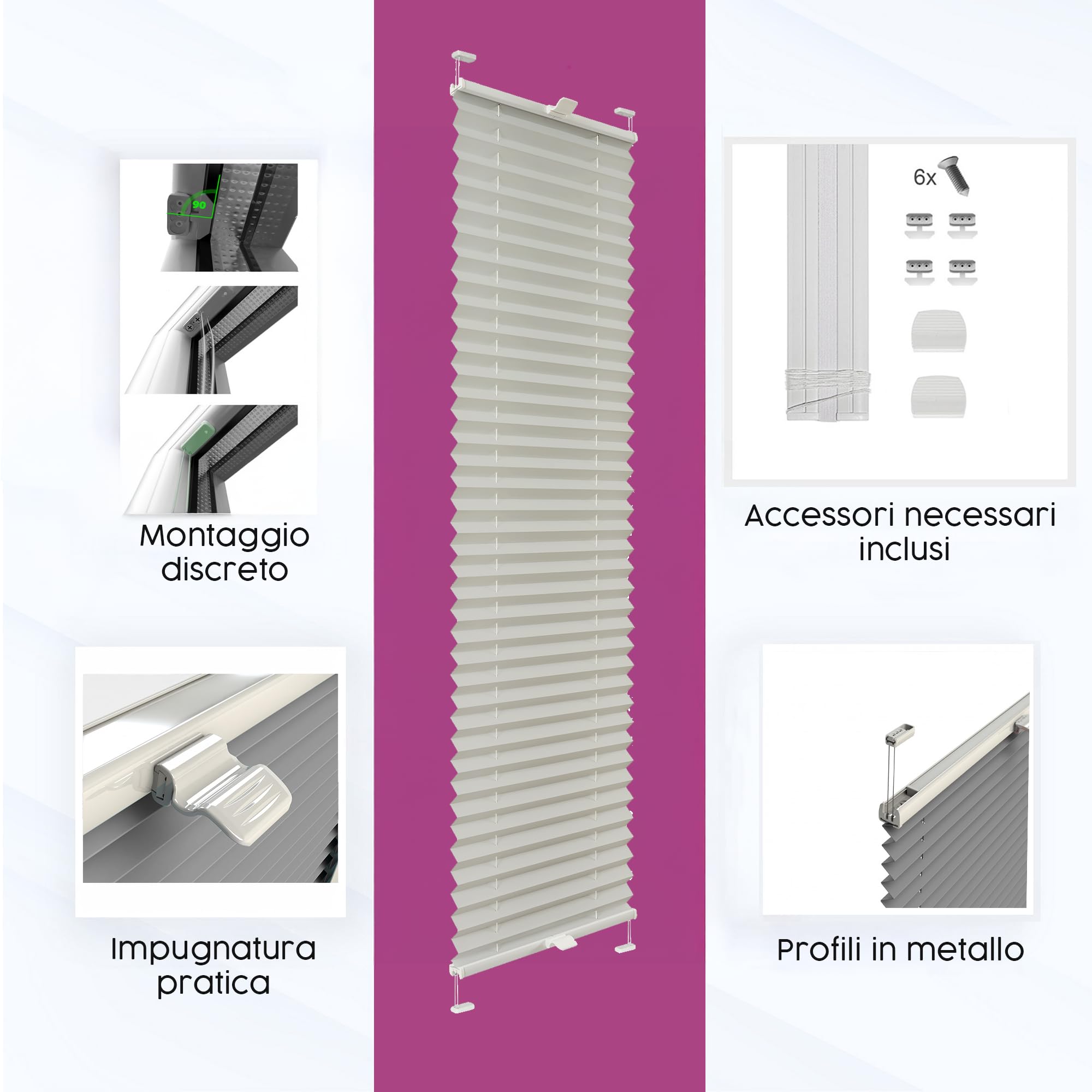 Concept Blinds Tende Plissettate Personalizzate con Foratura – Larghezza 40–200 cm, Altezza 20–260 cm – Su Misura per Finestre e Porte – Tende Premium XXL per Grandi Spazi