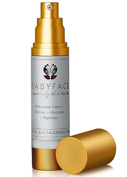 Babyface 10% Glycolic Acid Millionaire Cream Anti-Aging Daytime Nighttime Moisturizer + AHA, CoQ10, Tamanu Oil, Vitamin C, 1.8 oz.