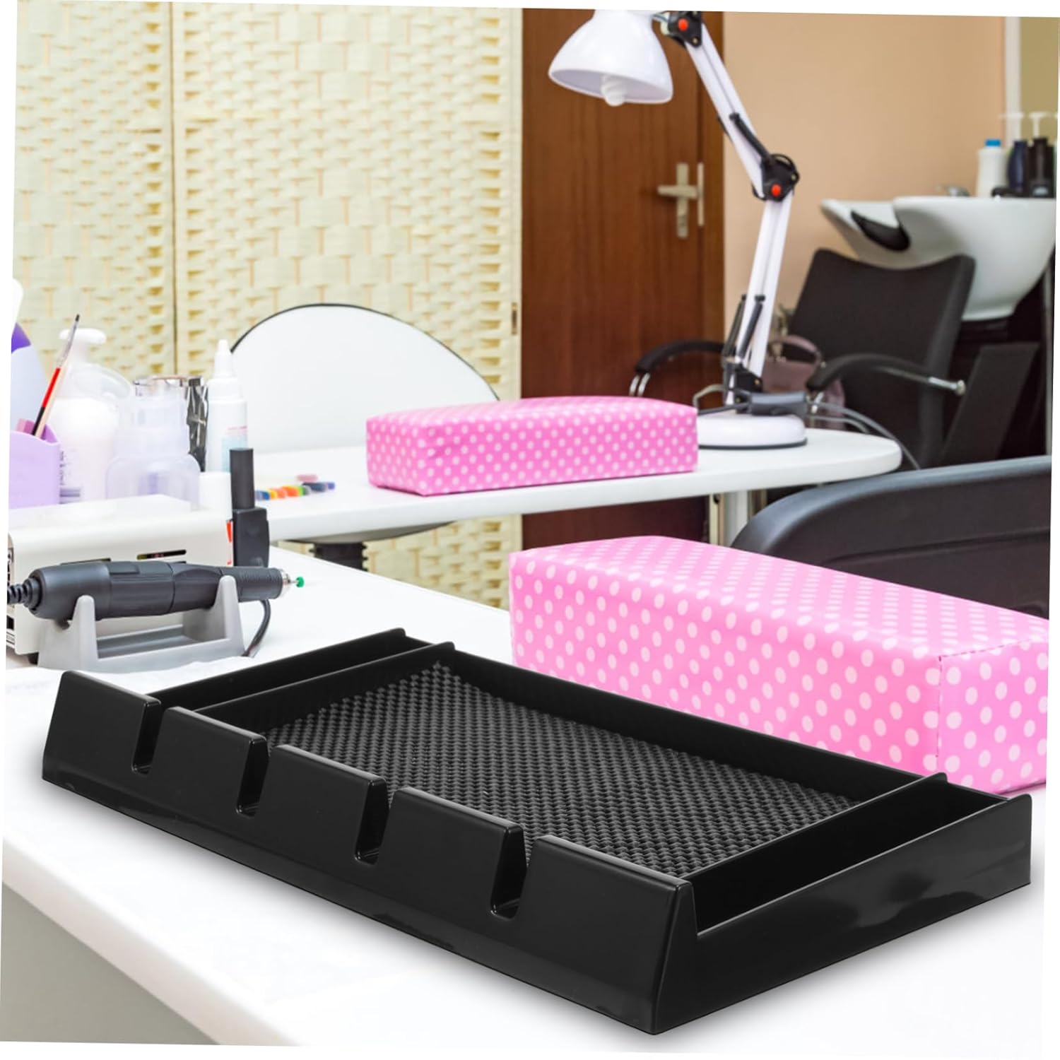 Happyyami Sturdy Barber Clipper Tray Hair Salon Organizer Clipper Mat for Clippers Razor Holder Barber Station Accessory