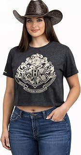 HP106LHW Licensed Harry Potter Hogwarts Ladies/Girls Charcoal Crop T-Shirt