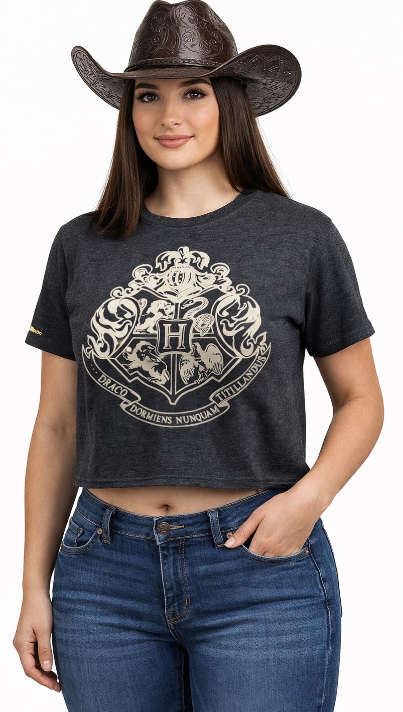 Gwcc Women's Charcoal Hp106lhw Licensed Harry Potter Hogwarts /Girls Crop T-Shirt (S)