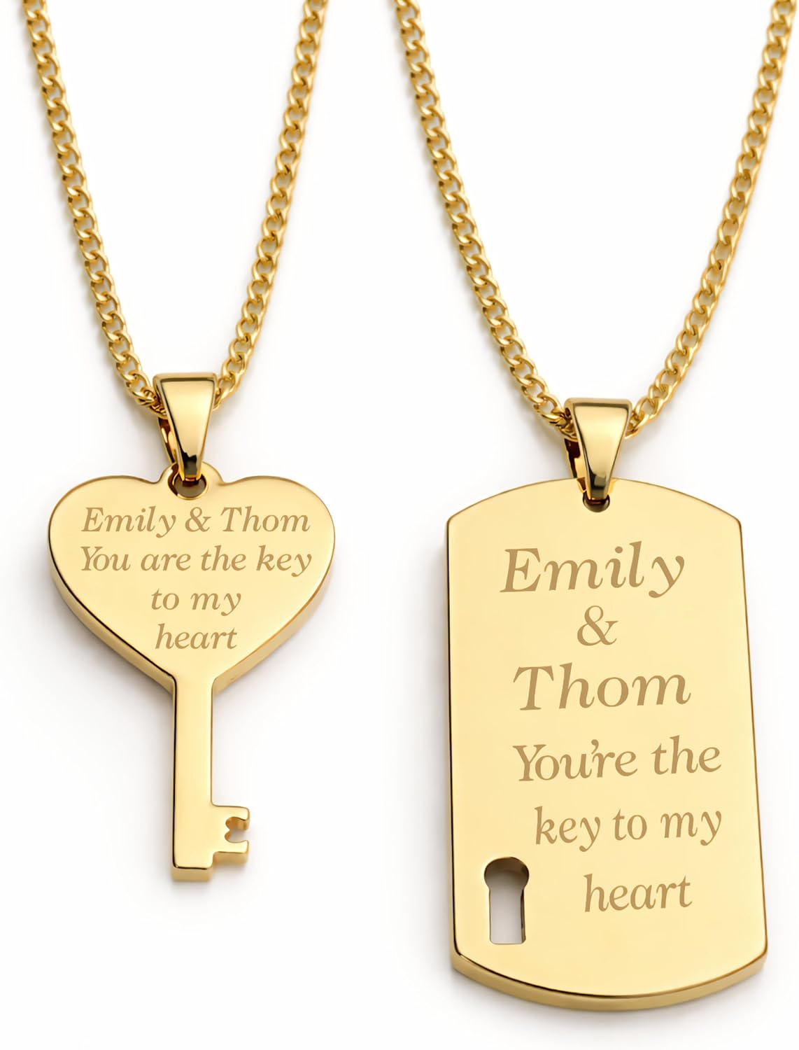 A & L Engraving Personalized Gold Dog Tag & Key Necklace Set Engraved - Ships from USA