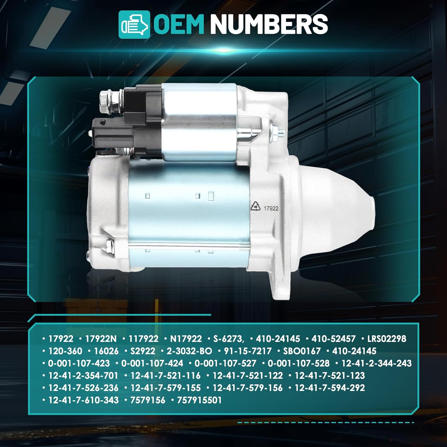 17922 Starter Motor Fit for BmW 128i 135i 323i 325i 328i 330i 335i 525xi 530i X1 X3 X5 X6 Z4 2.0L 3.0L L4 L6 Automotive Replacement Starters#12417521116, 12417521123, 12417526236 Engine Starter