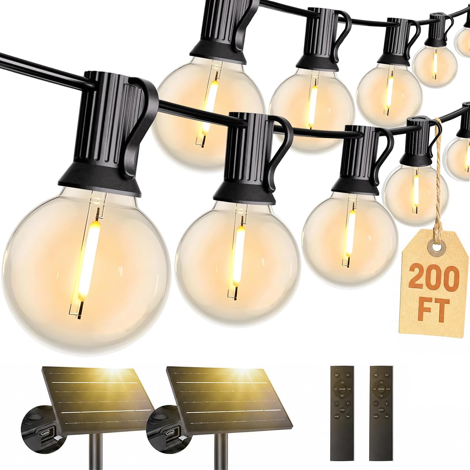 Svater 200 FT Solar String Lights Outdoor Waterproof, Remote Dimmable