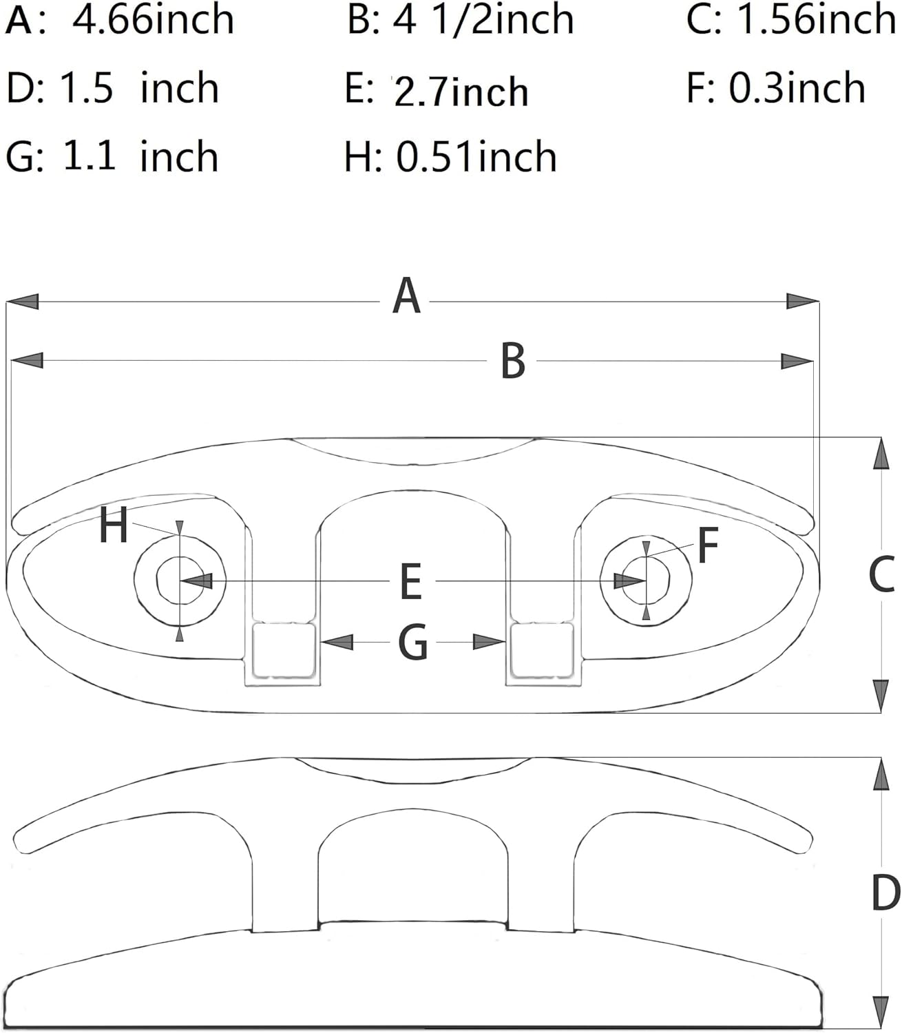 Thorn Boat Folding Cleat,Flip Up Marine Stainless Steel 4-1/2" Black Dock Fold Cleats W/Fasteners and Back Plates