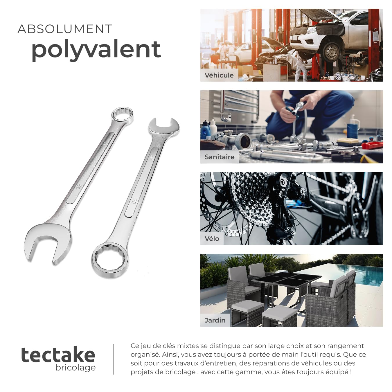 tectake® Lot 25 Clés mixtes Clés polygonales 6 à 32 mm en Acier-Carbone résistant, Jeu de clef plate Outils bricolage Outillage Outils Cle plate cle mixte, Trousse de rangement incluse, Noir/Bleu