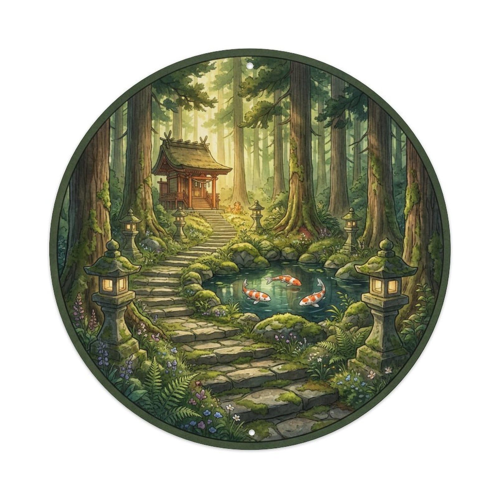 Galvaxio Style Japanese Koi Fish Stone Steps Forest Shrine Metal Tin Sign