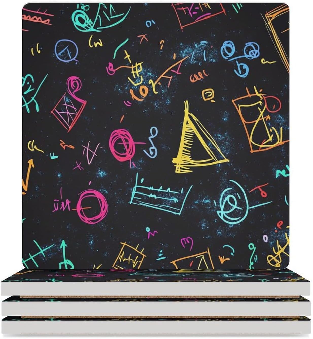 Funny Chemistry Math Teacher Ceramic Coasters Set Square Drink Coasters Table Coaster for Kitchen Desktop Decor